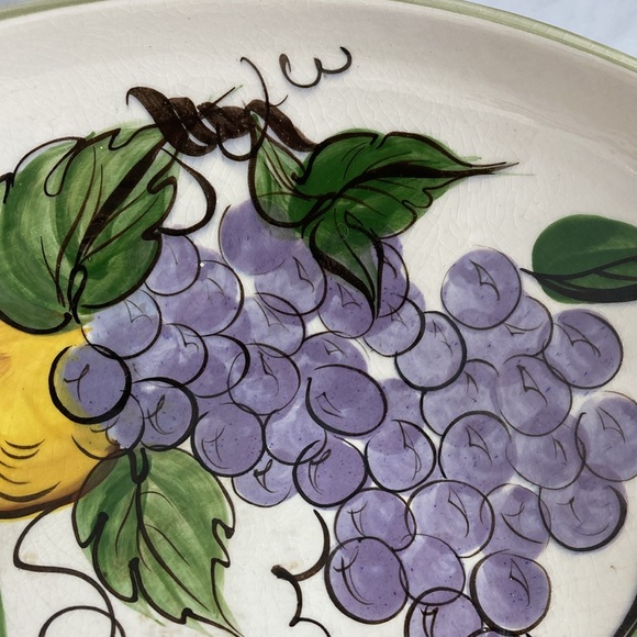 Vintage Pottery Large Bowl byKay Mallek Studios 1957 Green Fruit Pattern Inside - Picture 4 of 14